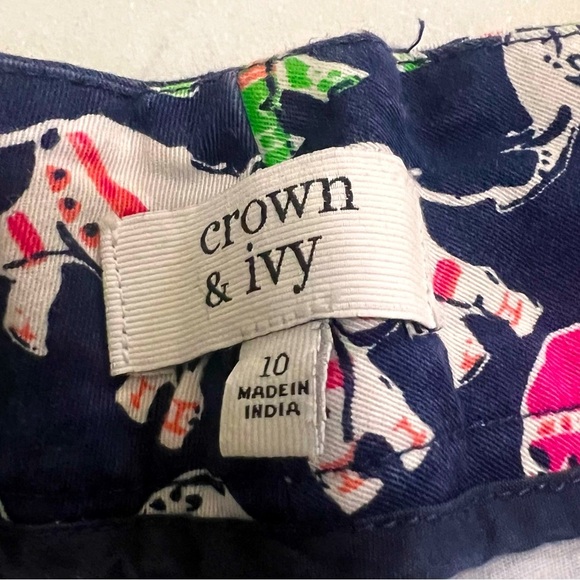 Crown & Ivy Womens Twill Shorts Multicolor Elephant Scalloped Hem Size 10 - Picture 3 of 3